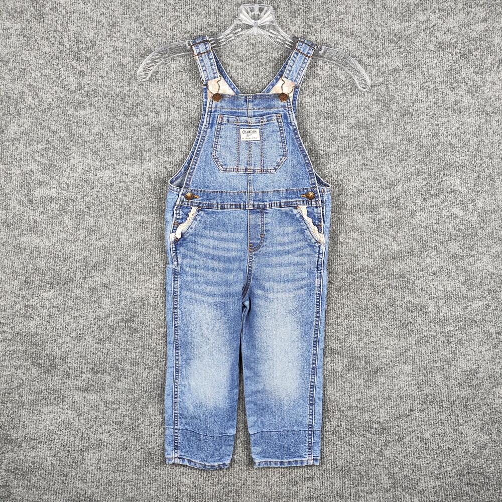 OshKosh B'gosh Overalls Girls Toddler 4T Light Wash Denim Floral Ruffle Pockets